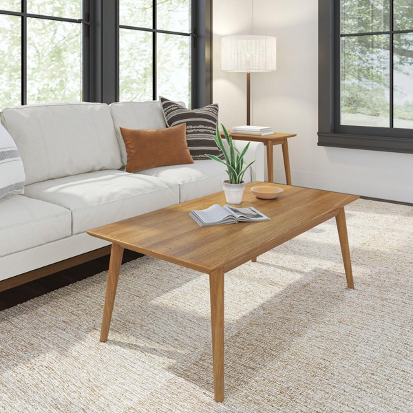 Plank+Beam 48 Inch Mid Century Modern Coffee Table, Wood Coffee