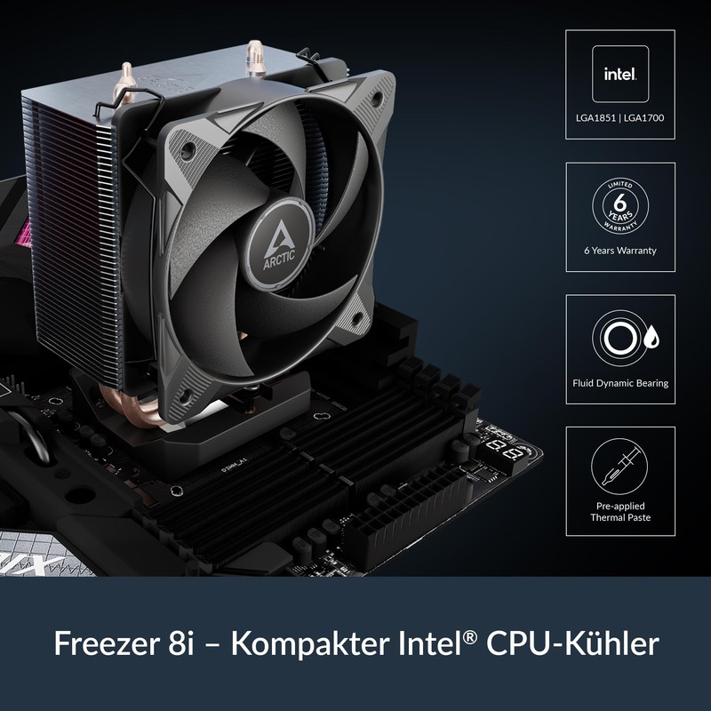 ARCTIC Freezer 8i - Compact CPU Cooler for Intel LGA1851/LGA1700,