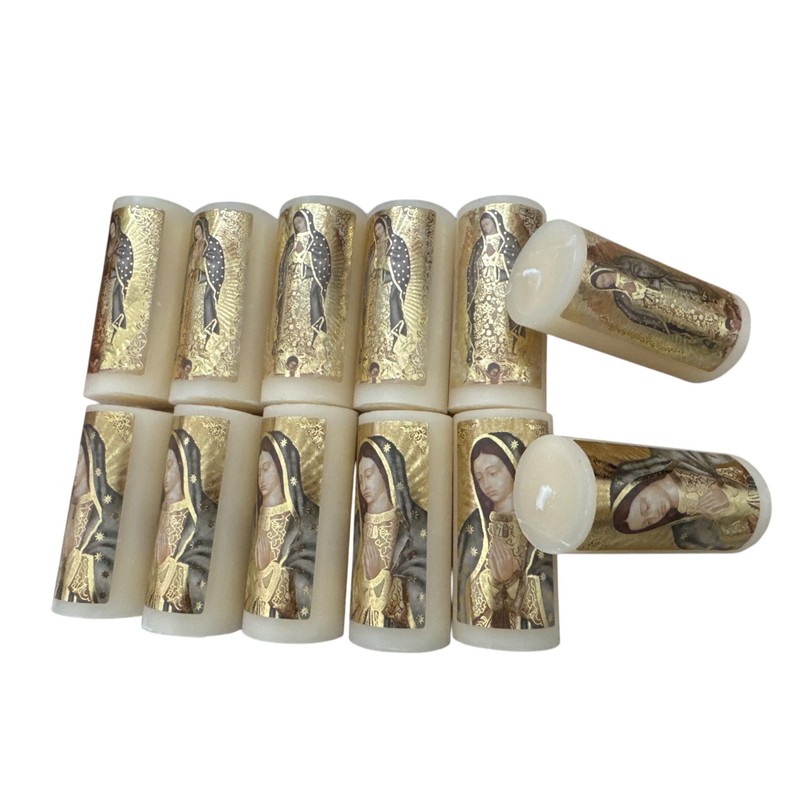 Velas Devocionales Religiosas, Diseño Virgen de Guadalupe, 8 x 3,5