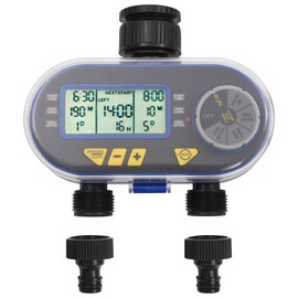 vidaXL Automatic Digital Water Timer - Dual Outlet Hose End Tap Timers with LCD Display, Rain Delay Function, Ideal for Gardens/Yards