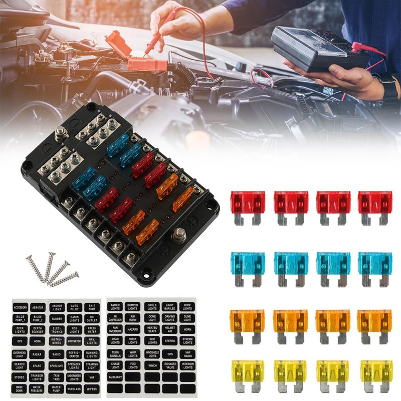 12 Way Fuse Box with Negative Terminals and Fuse Wire