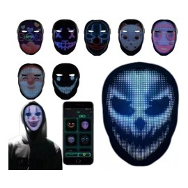 Máscara Led Merion Bluetooth Halloween Programable Negro con App