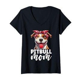 Womens Pitbull Mom Pittie Mama Dog Lover Mother's Day Cute Pitbull V-Neck T-Shirt