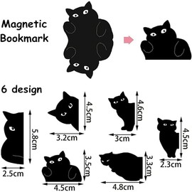 Black Cat Bookmarks, 6Pcs Magnetic Bookmarks, Cute Cat Book Mark Clips Set, Book Markers for Cat Lover Gifts Magnetic Book Page Clips Kawaii Bookmark