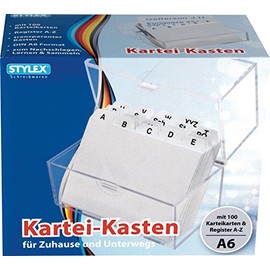 Stylex 49972 Transparent A6 Card Box with 100 105mm x 148mm cards and A-Z Index