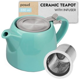 posud Teapot with Infuser – Ceramic Teapot with Strainer for 2 Cups – 550ml Small Tea Pot Infuser for Loose Tea – Stump Tea Pot with Filter for Two (Turquoise)