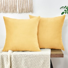 GriNeed Fall Yellow Throw Pillow Covers Decorative Velvet Set of 2 22x22 Inch Pillow Covers, Mustard Yellow Large Pillowcases for Couch Sofa Bed Living Room, Farmhouse Decor, Accent Cushion Covers