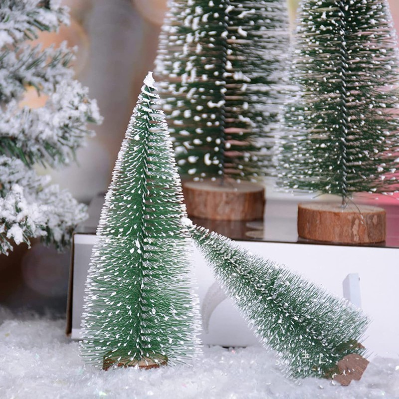 10pcs Mini Tabletop Christmas Trees Snow Frosted Pine Trees with