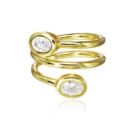 Sterling Silver CZ Cubic Zirconia Spiral Statement Ring, Size 5-9 for Christmas, New Year, Wedding, Engagement, Valentine Day,Women's Day (Yellow Gold 6)