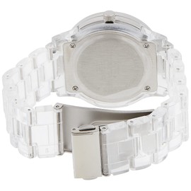 XOXO Women's Fashion Watch with Crystal Bezel Accents and Clear Resin Bracelet, Faux Chronograph Design, Quartz Movement, 38mm Case, Fits Wrists 5.5" to 8"