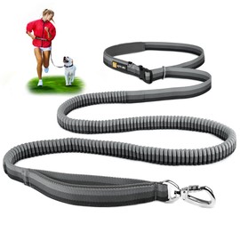5 in 1 Hands-Free Dog Leash, Adjustable Waist Leash with Padded Handles & Shock Absorbing Bungee for Dogs 25-125LBS - Perfect for Walking, Jogging, Hiking, Running, Grey