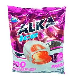 Arcor Alka Ice Mints with Gel Center - Strawberry Flavored, Menthol Eucalyptus Jelly Center - Aspartame-Free Long-Lasting Fresh Breath Mint Candy, Individually Wrapped, Party Size - (100 Pieces)