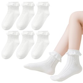 Mini angel Baby Girl Socks Infant Toddler Ruffle Eyelet Lace Socks Seamless Princess Frilly Pageant Sock for 6-12 Months (White 6 Pairs, S)