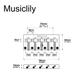 Wilkinson WBBC5 18mm 5-String Bass Bridge Brass Saddles for Precision Jazz Bass, Gold