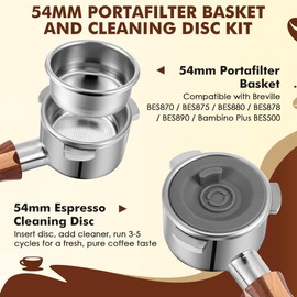 Dunkive 54mm Espresso Filter Basket & Cleaning Disc, Two Cup Single Wall Non Pressure Compatible with Breville 54mm Portafilter Basket, Compatible with Barista Express/Pro/Touch, Infuser, Duo Temp Pro