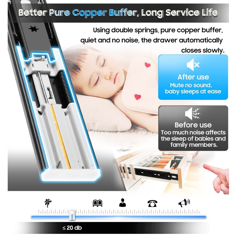 YENUO Soft Close Drawer Slides Full Extension Side Mount 12