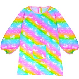 Fiodrimy - Delantal impermeable para niñas y niños, Arcoíris Unicornio, Large,8-12 Years