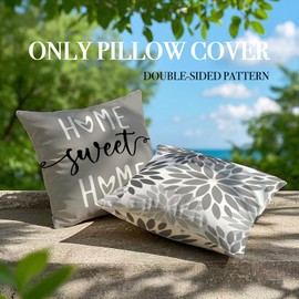 Vorysum Outdoor Cushion 30 x 50 cm, Set of 2, Grey Modern Cushion Covers, Dahlia Cushion Cover, Flowers, Decorative Sofa Cushion, Velvet Look for Garden, Sofa, Living Room, Bed, Double-Sided Pattern