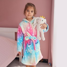 KAKU NANU Bathrobe Children's Girls Unicorn 4-11 Years Fluffy Warm Plush Bathrobe Cuddly Dressing Gown Children Gifts for Girls, cyan