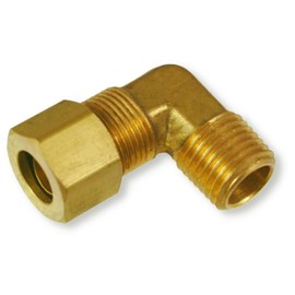 3/8" Brass Compression x 1/4" NPTF Male 90 Degree Elbow/Corner Adapter Fitting | 369-06-04