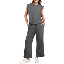 GRECERELLE Women's Tracksuit Summer Crew Neck Top Shorts Two Piece Loungewear Outfit Tracksuit Set Streetwear, darkgray, L