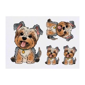 4 x 'Happy Yorkshire Terrier' Temporary Tattoos - Water Resistant, Skin-Safe, Non-Toxic Transfers, Mixed Sizes (TO00084576)