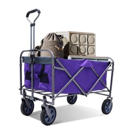 NobAura 150 LBS Garden Cart, Purple Utility Collapsible Wagon Cart, Steel Frame Cart with Adjustable Handle and All-Terrain Wheels, for Gardening, Camping, Beach, Shopping, Groceries and Outdoor