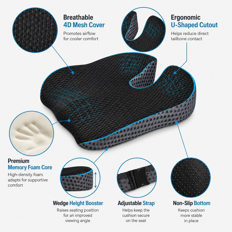 Memory Foam Car Seat Cushion for Driving – Wedge Height
