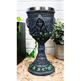 Atlantic Collectibles Triple Goddess Wine Goblet Chalice With Stainless Steel Liner 300ml Resin Wiccan Cup Mother Maiden Crone