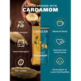 Conecto Cardamom Coffee: 100% Natural and Artisanal, Guatemalan Arabica Ground Coffee Flavored with Clay Pot Roasted Cardamom, Medium Roast and Mild Acidity (Ground 12oz)