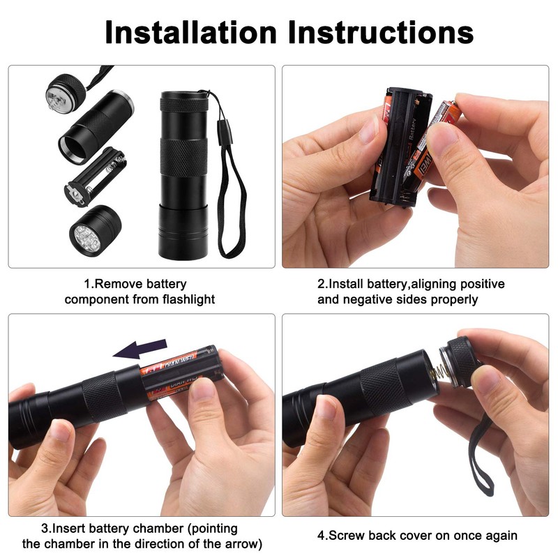 Beinhome UV Taschenlampe Schwarzlicht 5 Stück,UV Lampe mit 12 LEDs