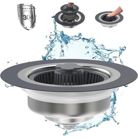 3 in 1 Kitchen Sink Drain Strainer, Stainless Steel Kitchen Sink Stopper, Pop Up Anti-clogging Sink Strainer Basket Filter for US Standard 3-1/2 Inch - Color: Silver, Specification: US Standard