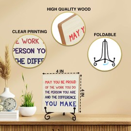 Inspirational Desk Decor for Women Men, Gifts for Teacher Friend Coworkers, May You Be Proud of the Work You Do Quotes Wood Plaque With Metal Stand, Motivational Desk Sign for the Home Office(C07)