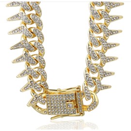 Halukakah Diamond Gold Chain for Men Iced Out, 19 mm Thorn Design, 18 Carat Real Gold Plated/Platinum White Gold Necklace, Laboratory Diamonds Hand Inlaid, Gift for Him, Brass, No Gemstone