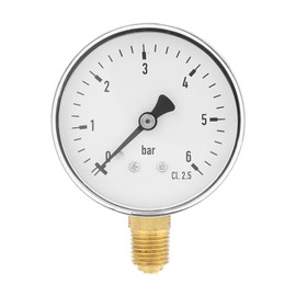Mini Pressure Gauge for Air, Oil or Water, 60 mm Pressure Gauge with Connection 1/4 Inch NPT Thread, 0-6 Bar