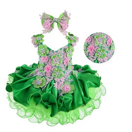 Jenniferwu Baby Girl Hand-Stitched 3D Dimensional Flower Embroidery Dress for Infant Beauty Pageant Dress G588 Greenpink 18-24M