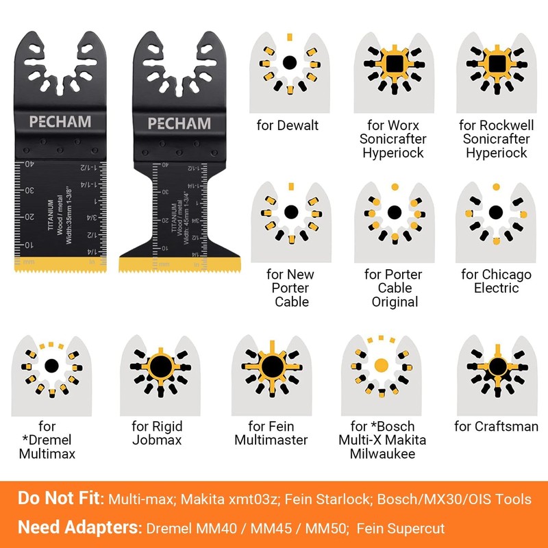 PECHAM 50PCS Titanium Oscillating Tool Blades, Universal Oscillating Multitool Blades