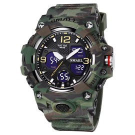 SMAEL Men's Watches Military Outdoor Waterproof Sports Wrist Watch Date Multi Function LED Alarm Stopwatch Digital Watches for Men, 8008 Camouflage, Digital