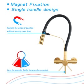 Wall Mount Kitchen Faucet with Sprayer 6 Inch Center Flexible Silicone Hose Kitchen Faucet Magnetic Docking Laundry Commercial Utility Sink Faucet Gold (W-118E-GD)