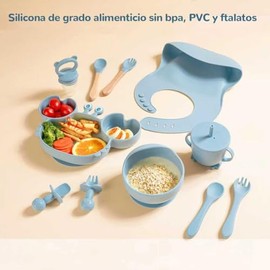 12 Unidades Platos Para Infante De Silicona - Kit De Alimentación Complementaria Con Ventosas Y Delantal Ajustable Sin Bpa Fácil De Limpiar Aptos Para