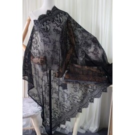 Lace Fabric Embroidery by The Yard Dress Ribbon Trim Fabric Ribbon Curtain Accessory Sewing Craft 150 X 150 cm (Black)