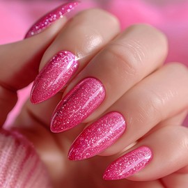 AHAMIOU Glitter Gel Nail Polish Chrome Platinum Glitter Gel Polish Kit Holographic Silver Sparkle Shiny Varnish for Salon Home DIY Nail Art Painted Liner (Hot Pink, 1PC)