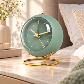 Nordic Minimalist Alarm Clock for Kids and Students – Silent Non-Ticking Analog Desk Clock with Luminous Hands and Backlight for Bedroom