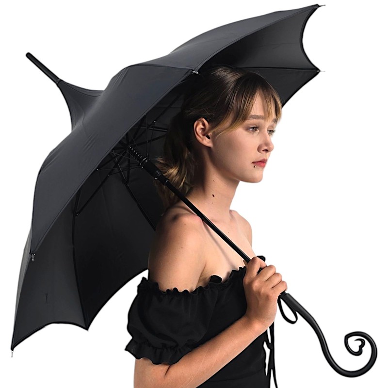 Fully Automatic Open Dark Wing Gothic Umbrella With Dramatic Heart