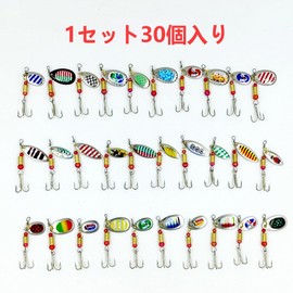 Spinnerbait Set of 30 for Mountain Streams, 0.1 - 0.1 oz (3 - 3.5 g), Colorful Spoon Shaped with Storage Case, For Freshwater and Saltwater