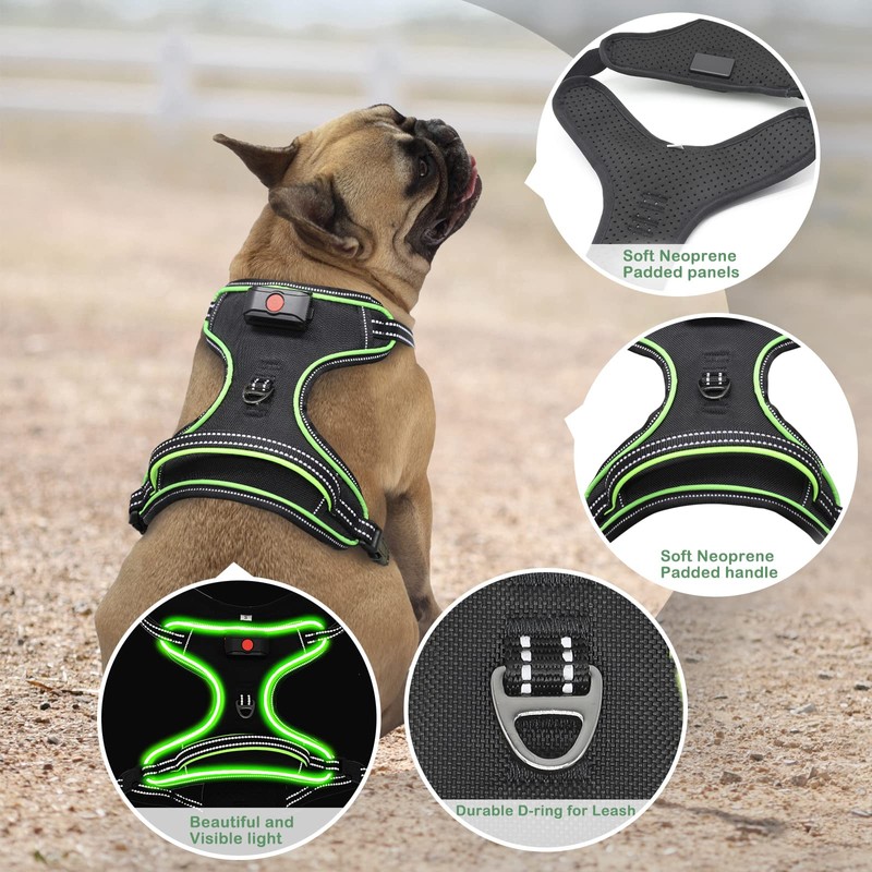 Vizbrite Rechargeable LED Dog Harness - No Pull, 4 Point