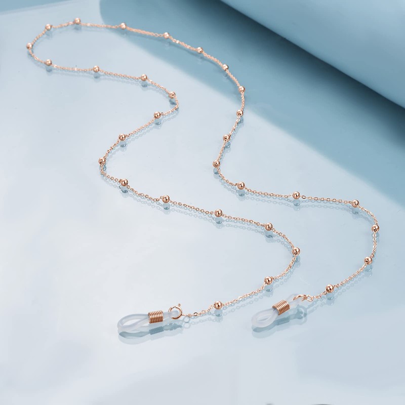 AOBOCO Rose Gold Glasses Chain for Women Sterling Silver, Sunglass