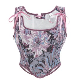 CONCINEROS Women's Summer Floral Corset Tops for Women Vintage Y2k Tops Sleeveless Drawstring Crop Top