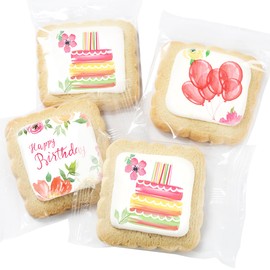 Happy Birthday Cookies Party Favors For Women Girls Her | Individually Wrapped | Bulk 24 Pack | Decorated Sugar Cookie Floral Flowers | Gift Basket Peanut & Tree Nut Free