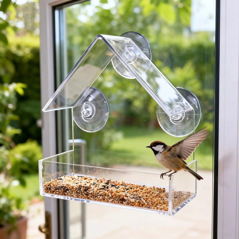 Acrylic Bird Feeder Clear Window Outside Hanging Bird Feeder House
